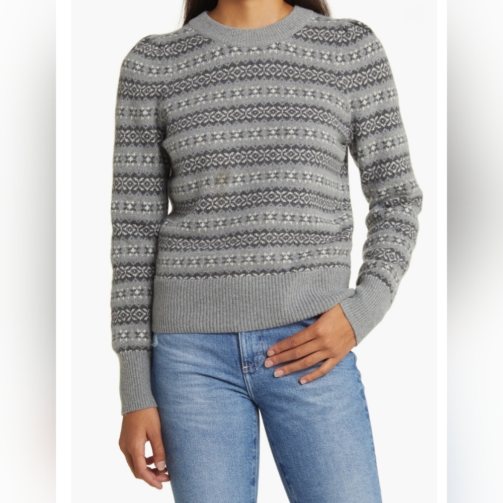 Faherty Highland Fair Isle Sweater S Grey